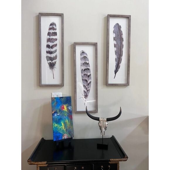 Splatter Blue, Yellow and Green Pour Painting 10 x 20 Stretched Canvas Art - Picture 8 of 10